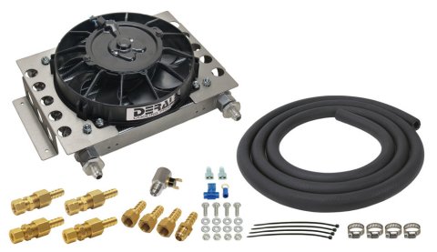 Derale Atomic-Cool Remote Fan-Mounted Oil Coolers 13950 Fluid Cooler, Fan, Plate Type, Aluminum, Black, 9-3/8 in. x 12-3/4 in. x 4-5/16 in., -6 AN Inlet/Outlet thumbnail 5