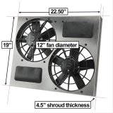 11 Inch 3,750 CFM Derale High-Output Dual RAD Fan and Shroud Kit 16830 Electric Fan, Dual, in. Diameter Fans, w/Shroud, 22.250 in. Width, 19.000 in. Height, 4.50 in. Thick, Each thumbnail 2