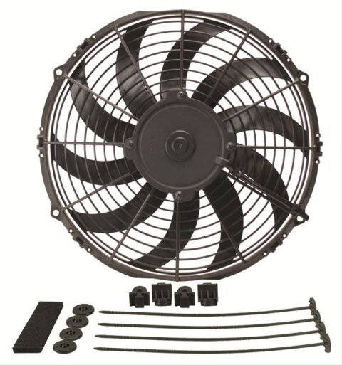 12 Inch 1,328 CFM Derale High-Output Curved Blade Fan 16112 Fan, Electric, Single, High Output, Blades, cfm, 14.20 amps, 10 Plastic Blades, Black, Puller