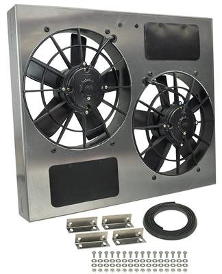 12 Inch 3,750 CFM Derale High-Output Dual RAD Fan and Shroud Kit 16835 Electric Fan, Dual, in. Diameter Fans, w/Shroud, 23.750 in. Width, 19.750 in. Height, 4.50 in. Thick, Each thumbnail 1