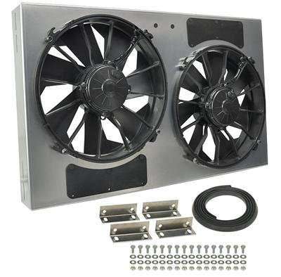 12 Inch 4,000 CFM Derale High-Output Dual RAD Fan and Shroud Kit 16838 Electric Fan, Dual, in. Diameter Fans, Aluminum Shroud, 28.250 in. Width, 17.000 in. Height, Each thumbnail 1
