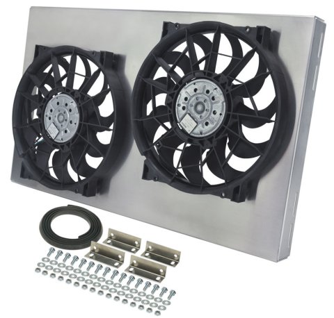 12 Inch 4,000 CFM Derale High-Output Dual RAD Fan and Shroud Kit 16838 Electric Fan, Dual, in. Diameter Fans, Aluminum Shroud, 28.250 in. Width, 17.000 in. Height, Each thumbnail 2