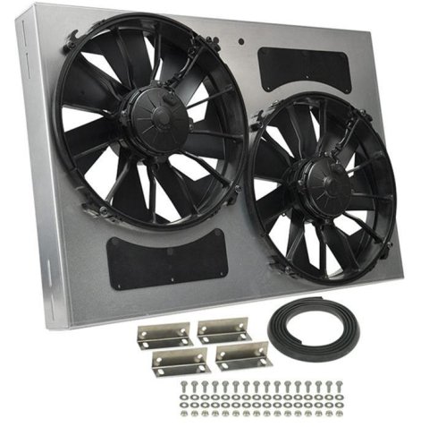 12 Inch 4,000 CFM Derale High-Output Dual RAD Fan and Shroud Kit 16842 Electric Fan, Dual, in. Diameter Fans, w/Shroud, 26.000 in. Width, 18.000 in. Height, Each thumbnail 1