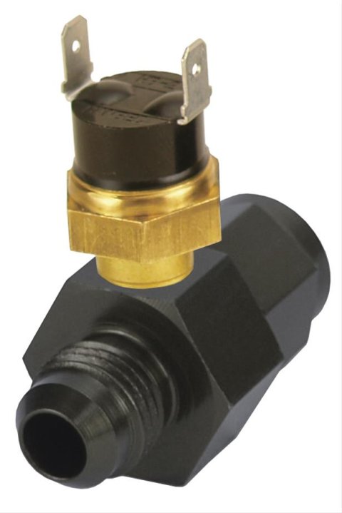 Derale Inline Fan Thermostats 35025 Electric Thermostat, In-Line, 190 Degrees On, 175 Degrees Off, -6 AN Inlet, Outlet, Kit thumbnail 1