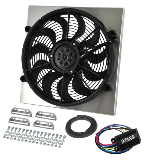 17 Inch 2,400 CFM Derale PWM Electric Fan Powerpacks 66818 Fan, Powerpack Assembly, in. Diameter, Puller, cfm, Black, Plastic, Shroud, Aluminum, Each thumbnail 1