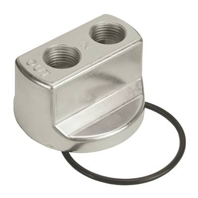 Derale Oil Filter Adapters 15706 Adapter, Spin-on Bypass, Aluminum, Polished, 20mm x 1.5 Thread, 1/2 in. NPT Inlet/Outlet, Each