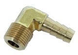 Derale NPT to Nipple Fittings 98233 Fitting, Adapter, Hose Barb, 90 Degree, Brass, Natural, 3/8 in. NPT, 3/8 in. Hose Barb, Each thumbnail 2