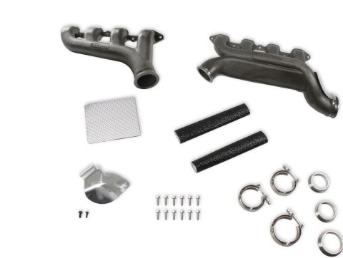 Hooker Blackheart LT Gen V Turbo Exhaust Manifolds 8540HKR Manifolds, Turbo, Cast Iron, Natural, 3.0 in. Outlet/2.5 in. Crossover Connection, with Hardware/Heat Shield, Chevrolet LT, V, Pair thumbnail 1