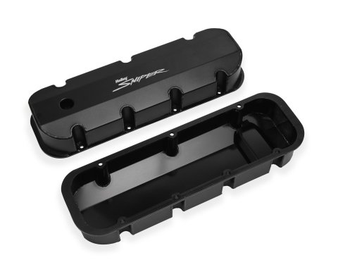 Holley Sniper Fabricated Aluminum Valve Covers 890004B Covers, EFI, Fabricated, Aluminum, 3.5 in. Tall, Baffled, Black, 1.25 in. Breather Holes, Hardware, Chevy, 396-454ci, Pair thumbnail 4