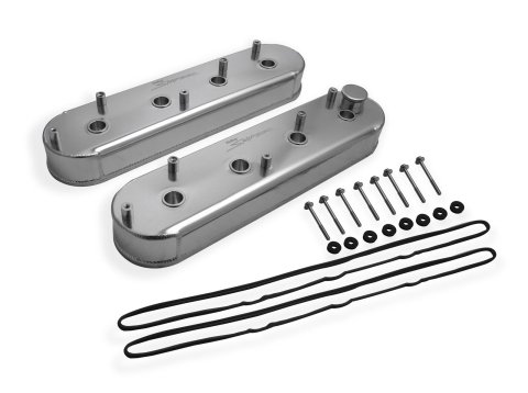 Holley Sniper Fabricated Aluminum Valve Covers 890014 Covers, EFI, Fabricated, Aluminum, 2.25 in. Tall, Center Bolt Mount, Silver Gloss, No Breather Hole, Hardware, Chevy, LS, 4.8-7.0L, Pair thumbnail 4