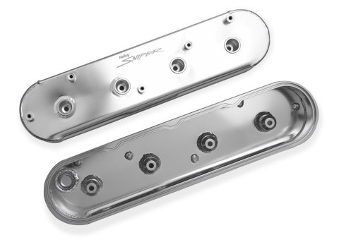 Holley Sniper Fabricated Aluminum Valve Covers 890014 Covers, EFI, Fabricated, Aluminum, 2.25 in. Tall, Center Bolt Mount, Silver Gloss, No Breather Hole, Hardware, Chevy, LS, 4.8-7.0L, Pair thumbnail 5