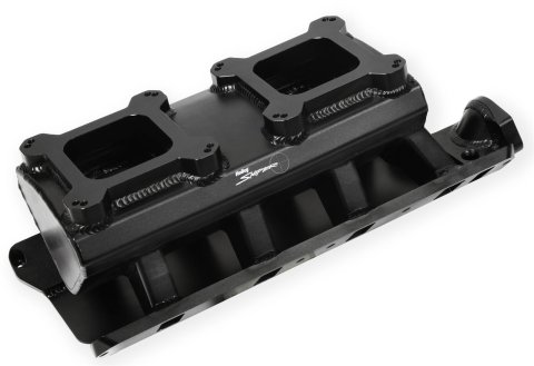 Holley Sniper Carbureted Fabricated Intake Manifolds 827072 Manifolds, Sniper, Carbureted, Dual, 8.50 in. Flange, 1,800-7,000 RPM, 6.875 in. Tall, Welded Aluminum, Black, Ford, 260-302ci, Windsor, Each thumbnail 3