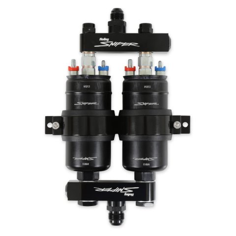 Holley Sniper 3.5 GPM Twin Pump and Manifold Kits 12-270 Fuel Pumps, Pump, Electric, 13.5 Volt, gpm, Manifold, -10 AN O-ring Inlet, -8 AN O-ring Outlet, Male Threads, Bracket Included, Kit thumbnail 1