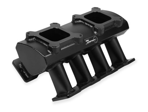 Holley Sniper Carbureted Fabricated Intake Manifolds 821062 Manifolds, Sniper, Hi-Ram, Carbureted, Dual, 4150 Flange, Cathedral Port, 1,800-7,000 RPM, Aluminum, Black, Chevy, LS Base, 4.8-6.0L, Each thumbnail 2