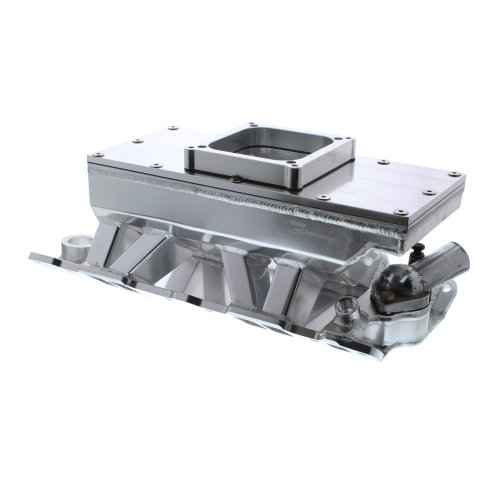 Holley Sniper Carbureted Fabricated Intake Manifolds 825131 Manifolds, Sniper, Carbureted, Single, 4500 Flange, 1,800-7,000 RPM, 8.503 in. Tall, Welded Aluminum, Silver, Chevy, 262-400ci, Each thumbnail 1