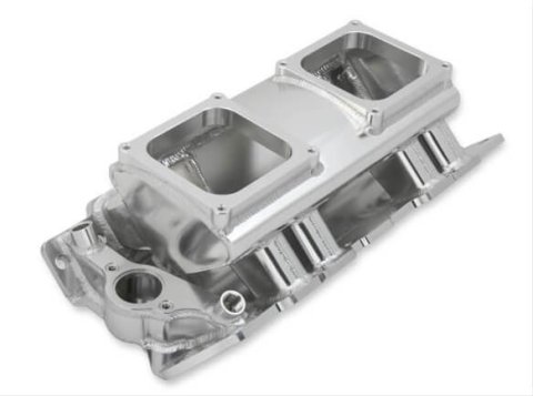 Holley Sniper Carbureted Fabricated Intake Manifolds 835171 Manifolds, Sniper, Carbureted, Dual, 4500 Flange, Rectangular Port, 1,800-7,000 RPM, Welded Aluminum, Silver, Chevy, 396-454ci, Each thumbnail 4