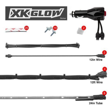 XK Glow LED Undercar Light Kits XK041002-W Accent Lights, Kit, White, Waterproof, Eight Lights, Kit