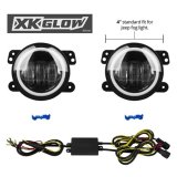 XK Glow LED Fog Light Kits XK042006 Auxiliary Lights, Two Lights, Round, White/Amber Bulb, Clear Lens, 10-30 V, Black Housing, 4 in. Diameter, Jeep, Kit thumbnail 1
