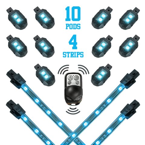 XK Glow Motorcycle LED Accent Kits XK034002-AB Light Blue - 10xPod + 4x8-in.Strips Single Color XKGLOW Light Kit thumbnail 9