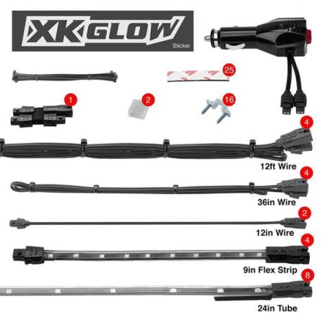 XK Glow LED Undercar Light Kits XK041005-G Green - 8x24-in. Tube + 4x8-in. Strip Single Color XKGLOW UnderglowLED Accent Car/Truck Kit