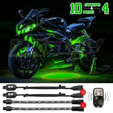 XK Glow Motorcycle LED Accent Kits XK034002-R Red - 10xPod + 4x8-in.Strips Single Color XKGLOW Light Kit thumbnail 8