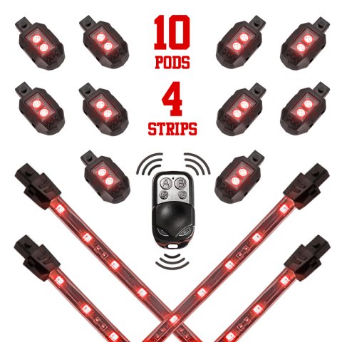 XK Glow Motorcycle LED Accent Kits XK034002-R Red - 10xPod + 4x8-in.Strips Single Color XKGLOW Light Kit thumbnail 9