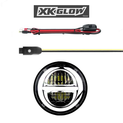 XK Glow XKchrome LED Motorcycle Headlight Kits XK-5IN-KIT-B Assembly, Headlight, Clear Lens, Black Housing, 5.750 in. Diameter, Controller, On/Off Switch, Kit
