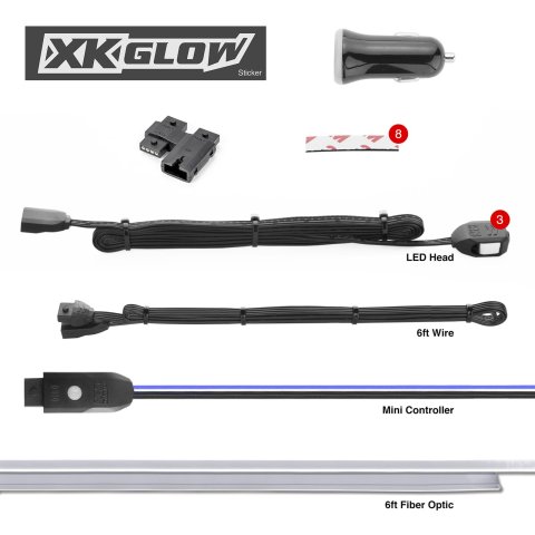 XK Glow XKchrome Fiber-Optic LED Accent Light Kits XK-FO-STA Lights, Fiber Optic LED, Multicolor, Waterproof, USB Car Plug, Kit