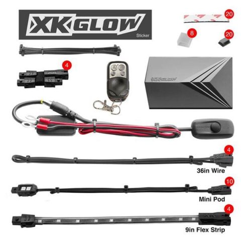 XK Glow Motorcycle LED Accent Kits XK034002-A Amber - 10xPod + 4x8-in.Strips Single Color XKGLOW Light Kit