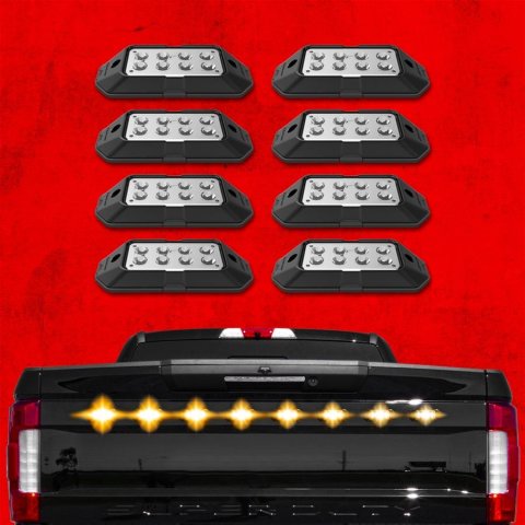 XK Glow Emergency Strobe Lights XK052001-8WA 8pc w/Traffic Modes Ultra Bright LEDs Multiple modes + Solid On - Amber + White thumbnail 2
