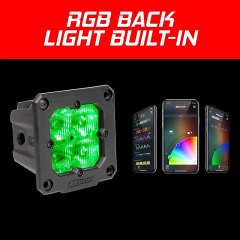 XK Glow C3 Cube Lights XK065002-D Flush Mount XKchrome 20w LED Light with RGB Accent Light - Driving Beam thumbnail 1