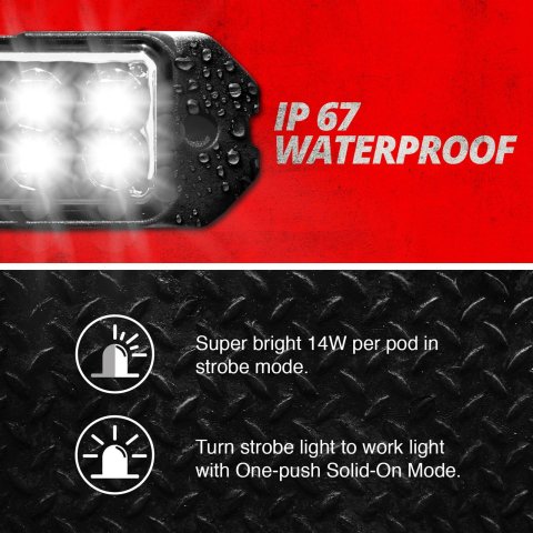 XK Glow Emergency Strobe Lights XK052001-8W 8pc w/ Traffic Modes Ultra Bright LEDs Multiple modes + Solid On - White thumbnail 3