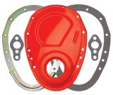 Trans-Dapt Performance Timing Covers 9923 Cover; Chain Cover; Powdercoated Orange; Small Block Chevy; 2 Piece thumbnail 2