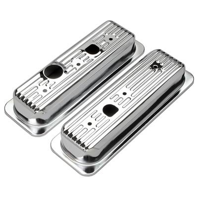 Trans-Dapt Performance Chrome Valve Covers 9458 Cover Caps, Stock Height, Steel, Chrome, Plain, Chevy, Truck, V6, 4.3L, Pair