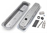 Trans-Dapt Performance Finned Aluminum Valve Covers 6607 Covers, Stock Height, Aluminum, Polished, Finned, Chevy, Small Block, Pair thumbnail 1