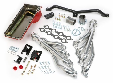 Trans-Dapt Performance Swap-In-A-Box Complete Engine Swap Kits 42042 Kits, Complete, Mid-length Silver Ceramic Coated Headers, Motor Mounts, Red Oil Pan, Chevy, GMC, 4.8L, 5.3L, 6.0L, Kit