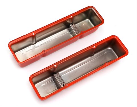Trans-Dapt Performance Products Valve Covers 9971 Covers, Tall, Steel, Orange Powdercoated, Baffled, Chevrolet, Small Block, Pair