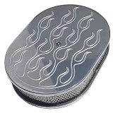 Trans-Dapt Performance Aluminum Air Cleaners 6024 Filter Assembly, Small Oval, Raised Base, Aluminum, Polished, Flame Design, 2 in. Filter Height, Each thumbnail 3