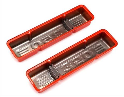 Trans-Dapt Performance Products Valve Covers 9852 CHEVY 350 LOGO SHORT ORANGE POWDER COATED VALVE COVERS