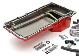 Trans-Dapt Performance Products Oil Pans 0177 Pan & Filter Kit, LS Engine Swap Pan & Remote Dbl Filter Base Combo Kit; Horizontal Port, Red Pan 5Qt thumbnail 1