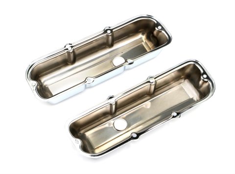Trans-Dapt Performance Chrome Valve Covers 9390 Covers, Stock Height, Steel, Chrome, Plain, Chevy, Truck 1980-89, 2.8L, V6, Pair