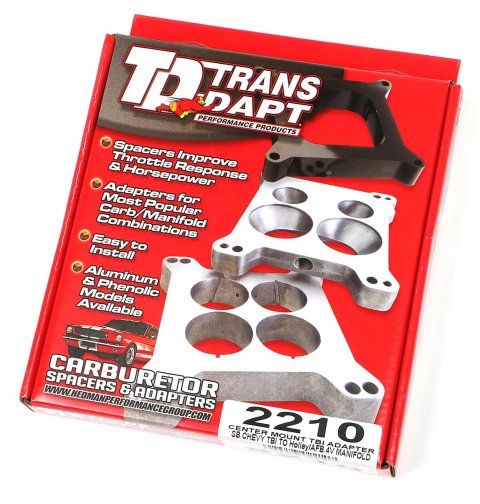 Trans-Dapt Performance Throttle Body to Carbureted Manifold Adapters 2210 TBI Adapter, 3-Bolt TBI Square Bore Manifold, Steel, .250 in. Thick, Gaskets, Hardware, Kit thumbnail 2