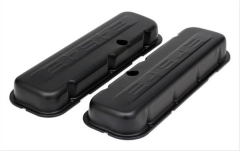 Trans-Dapt Performance Products Valve Covers 8682 CHEVY 454 LOGO SHORT ASPHALT BLACK POWDER COATED VALVE COVERS