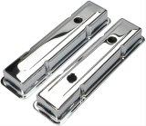 Trans-Dapt Performance Chrome Valve Covers 4963 Covers, Stock Height, Steel, Chrome, Plain, Chevy, Small Block, Pair thumbnail 1