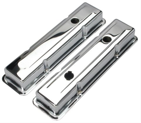 Trans-Dapt Performance Chrome Valve Covers 9518 Covers, Stock Height, Steel, Chrome, Plain, Chevy, Small Block, Pair thumbnail 1