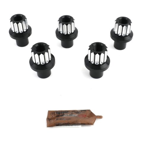 Billet Specialties Race Lug Nuts LNRMS122075 nuts, Aluminum, Black Anodized, 1/2 in.-20 RH in., 0.75 in. Shank, Open End, 12-Point, Set Of 5 thumbnail 1