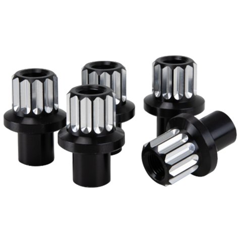 Billet Specialties Race Lug Nuts LNRMS122075 nuts, Aluminum, Black Anodized, 1/2 in.-20 RH in., 0.75 in. Shank, Open End, 12-Point, Set Of 5 thumbnail 2