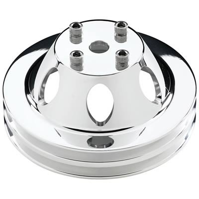 Billet Specialties Water Pump Pulleys 78120 Pulley, Aluminum, Polished, V-Belt, 2 Groove, 6 in. Diameter, Chevy, Small Block, Big Block, Long Style, Each thumbnail 1