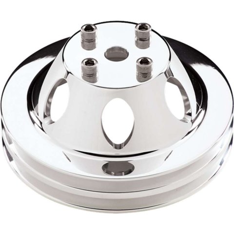 Billet Specialties Water Pump Pulleys 78120 Pulley, Aluminum, Polished, V-Belt, 2 Groove, 6 in. Diameter, Chevy, Small Block, Big Block, Long Style, Each thumbnail 2