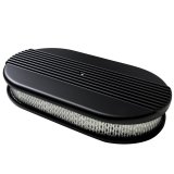 Billet Specialties Air Cleaners BLK15640 Filter Assembly, Large Oval, Aluminum, Black Powdercoated, Ribbed Design, 2 in. Filter Height, Each thumbnail 1
